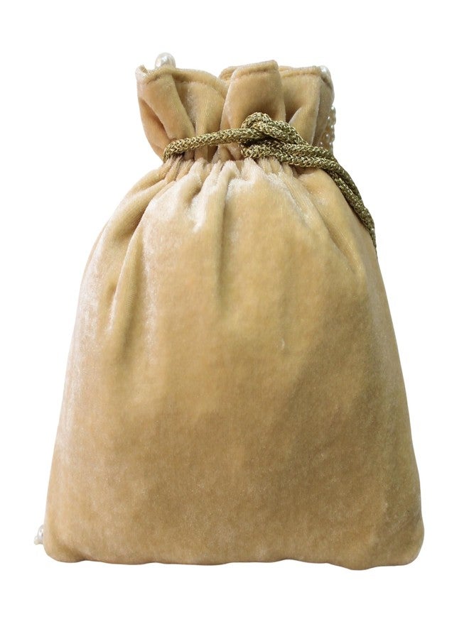 MILAN'S CREATION Pearl-Tassels Potli Bag Hand Embroidery Drawstring Velvet Potli Women's Handbag Purse With Pearl Handle & Tassel Purse (Gold) - Image 5